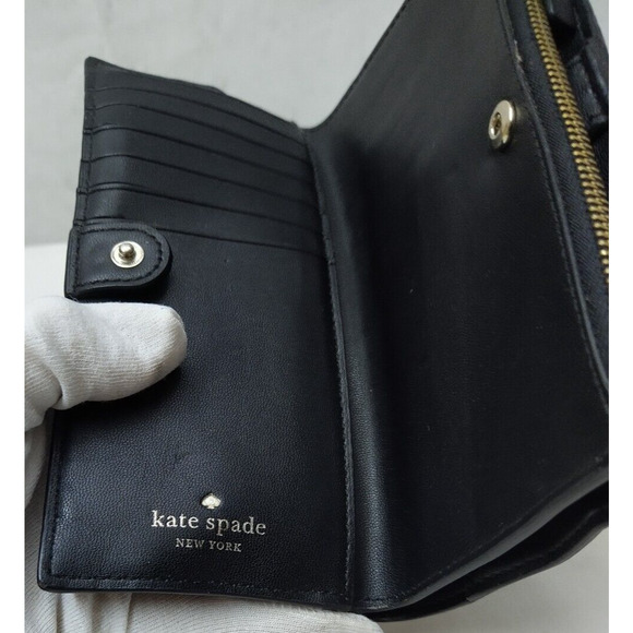 Kate Spade New York Black Pebbled Leather Credit Card ID Window Bifold Wallet - Picture 10 of 12